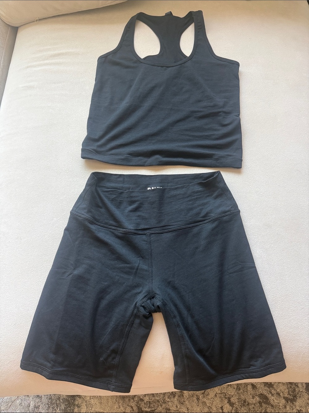 Women's Black low waisted Bike Shorts & racerback set — lounge wear